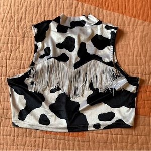 Fashion Brand Company Cow Print Velvet Fringe Crop Top - M